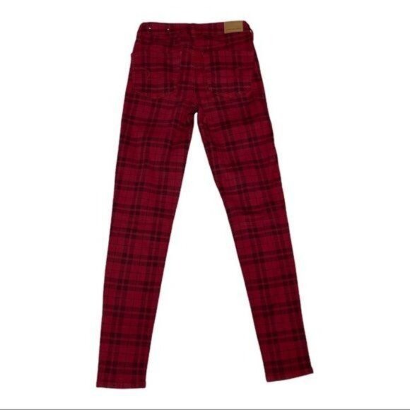 American Eagle Plaid Red/ Black Next Level Stretch Jeans Size 2 - Picture 8 of 12